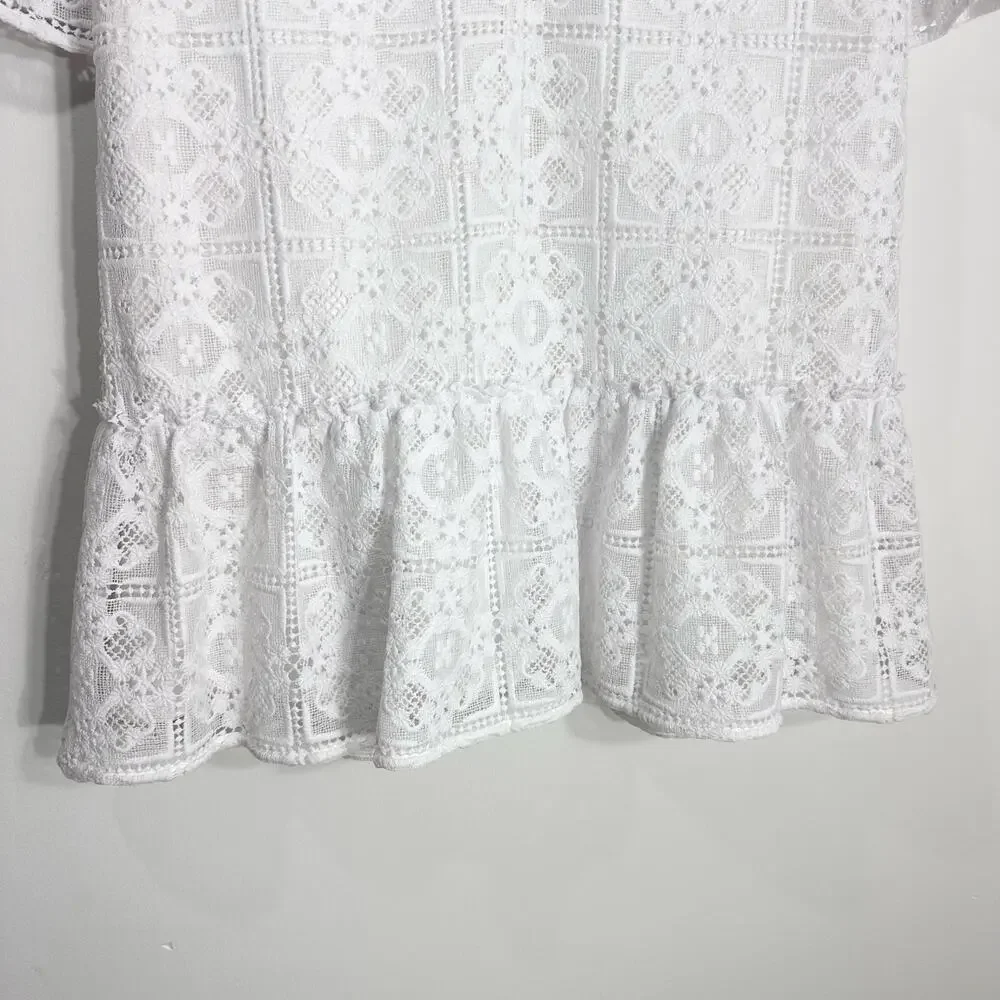 NWT Kate Spade Lace Flounce Shift Dress Crochet | Fresh White | SZ‎ 6